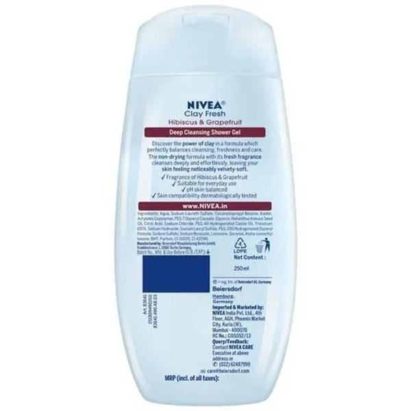 Nivea Clay Fresh Shower Gel - Hibiscus & Grapefruit, 250 ml