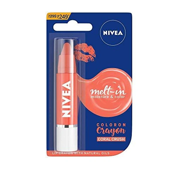 Nivea Lip Crayon, Coloron Coral Crush, Lip Balm, 3 gm