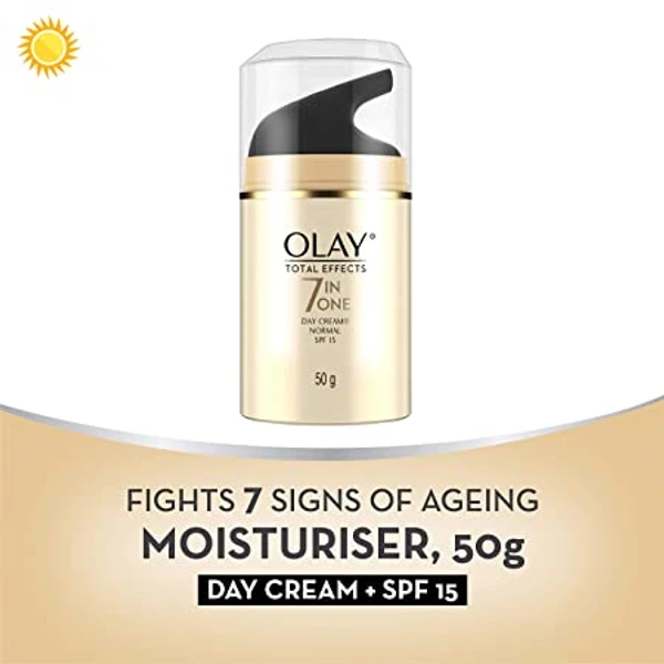 Olay Total Effects Day Cream With Vitamin B5, Niacinamide, Green Tea, Spf 15 Fights With Uv Protection For Normal, Dry, Oily &amp; Combination Skin, 50 Gm