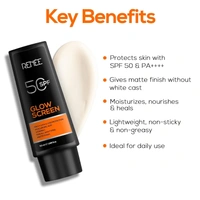 RENEE Glowscreen SPF 50 Sunscreen Cream - 50ml, PA++++ UVA & UVB Protection, Hyaluronic Acid & Vitamin C Enriched | Non-Greasy, Quick Absorbing Matte Formula, No White Cast - Ultimate Skin Protection