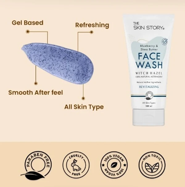 The Skin Story THE SKIN STORY - Deep Cleansing Facewash | Non-Drying & Moisturizing | All Skin Types | Witch Hazel, Blueberry, Shea Butter | 100ml