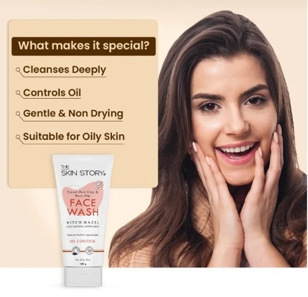 The Skin Story THE SKIN STORY - Oil Control Facewash | Sensitive & All Skin Types | French Red Clay & Rosehip | 100g