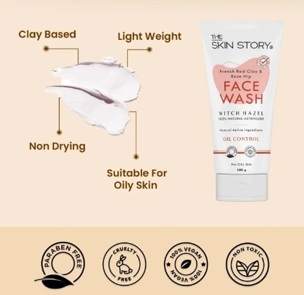 The Skin Story THE SKIN STORY - Oil Control Facewash | Sensitive & All Skin Types | French Red Clay & Rosehip | 100g