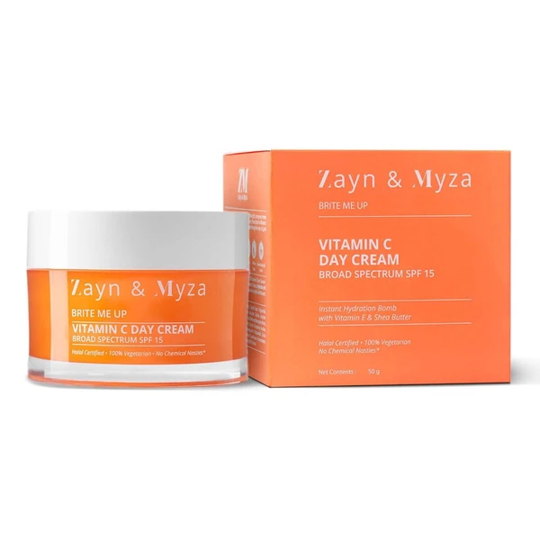 ZM Vitamin C Brightening Day Cream | SPF 15 with UVA/UVB Sun Protection | Moisturizer For Glowing skin | Fades Dark Spots | SLS & Paraben Free | For all skin types - 50 gm