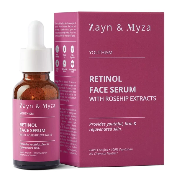 ZM Zayn & Myza Retinol Face Serum with Rosehip Extracts For Glowing Skin | Anti Aging Serum For Fine Lines and Wrinkles | Skin Plumping, Boost Collagen | For all Skin Types - 30 ml