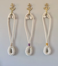 MAKNGRID Set of 2 - Macrame Curtain Tieback, Marine, Nautica, Curtain Holder Holdback, Modern Window Treatment, Cotton Curtain Décor Off White (Pack of 01) Yellow - Medium, Yellow