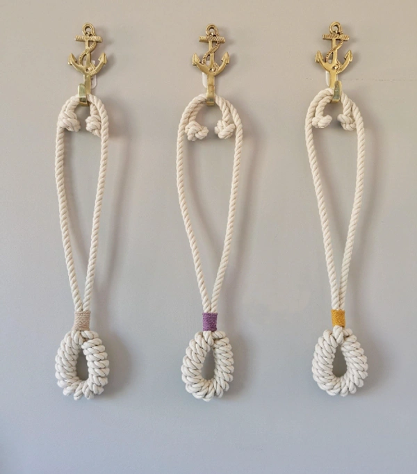 MAKNGRID Set of 2 - Macrame Curtain Tieback, Marine, Nautica, Curtain Holder Holdback, Modern Window Treatment, Cotton Curtain Décor Off White (Pack of 01) Yellow - Medium, Yellow