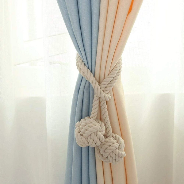 JAZLOG Cotton Striped Curtain Tie Back Holder, Medium, White, Pack of 2 - M, Off White, 249 Gram