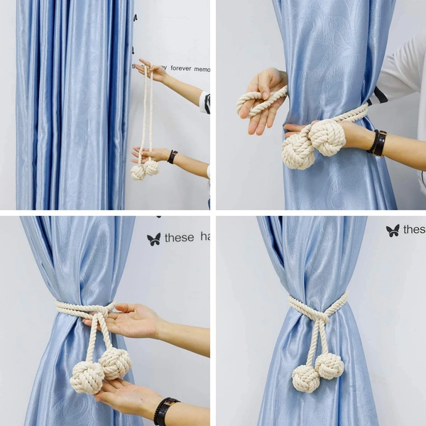JAZLOG Cotton Striped Curtain Tie Back Holder, Medium, White, Pack of 2 - M, Off White, 249 Gram