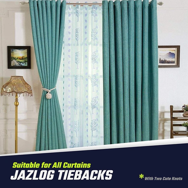 JAZLOG Cotton Striped Curtain Tie Back Holder, Medium, White, Pack of 2 - M, Off White, 249 Gram