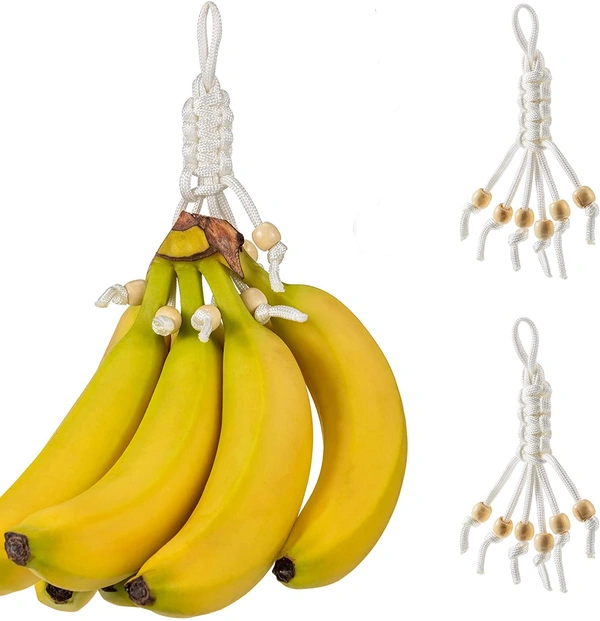 JAZLOG 2 Pieces Banana Holder Banana Hanger Banana Macrame Hanger Banana Hanging Holder Banana Hanging Hammock Banana Hook Under Cabinet Single Banana Holder Hanger for Fruit Home Kitchen - M, White, 249 Gram