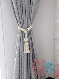 JAZLOG MAKNGRID Tie Backs, Cotton Striped Tie Back, Holdback, Rustic Nautical, Macrame Rope Curtain Window Accessories, Holdback Rustic (White, Medium) - M, Off White, 249 Gram