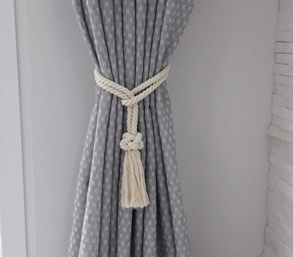 JAZLOG MAKNGRID Tie Backs, Cotton Striped Tie Back, Holdback, Rustic Nautical, Macrame Rope Curtain Window Accessories, Holdback Rustic (White, Medium) - M, Off White, 249 Gram