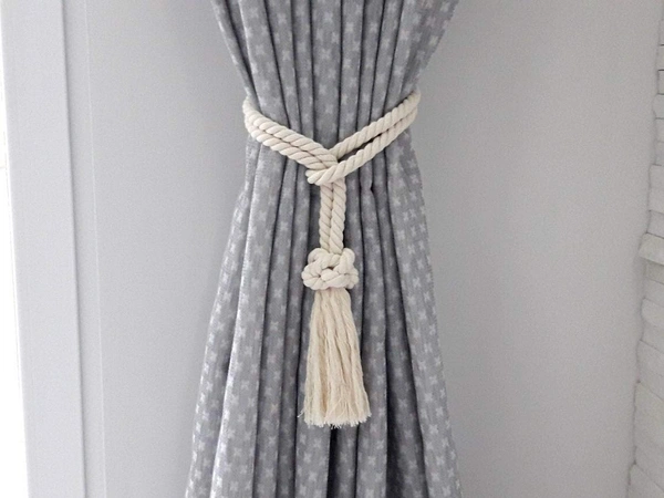 JAZLOG MAKNGRID Tie Backs, Cotton Striped Tie Back, Holdback, Rustic Nautical, Macrame Rope Curtain Window Accessories, Holdback Rustic (White, Medium) - M, Off White, 249 Gram