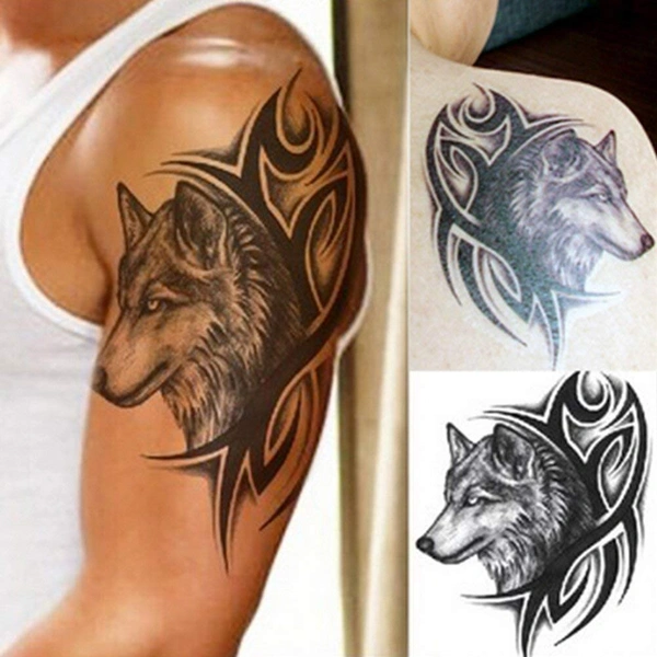 JAZLOG MAKNGRID Water Transfer Fake Tattoo Waterproof Temporary Tattoo Sticker Men Women Wolf Tattoo Flash Tattoo Fashion - M, Black, 249 Gram