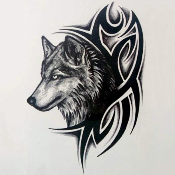 JAZLOG MAKNGRID Water Transfer Fake Tattoo Waterproof Temporary Tattoo Sticker Men Women Wolf Tattoo Flash Tattoo Fashion - M, Black, 249 Gram