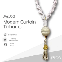 JAZLOG 2Pcs Curtain Tiebacks Rope, Pearl Desing Curtain Tie-Backs Decorative Holdbacks Rope for Home Decoration Curtain Holders-Silver - M, White, 249 Gram