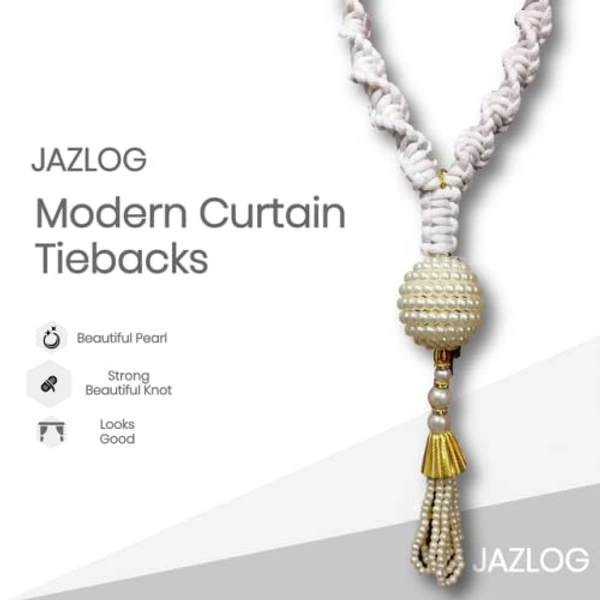 JAZLOG 2Pcs Curtain Tiebacks Rope, Pearl Desing Curtain Tie-Backs Decorative Holdbacks Rope for Home Decoration Curtain Holders-Silver - M, White, 249 Gram