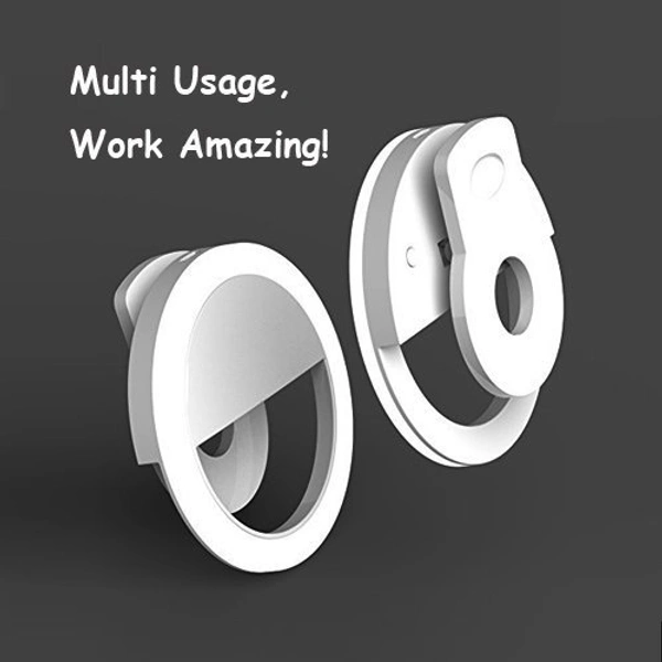JAZLOG MacNgrid Clip on Round Selfie Ring Light Rechargeable Battery with 36 LED for SmartPhone (Random Colour) - M, Black, 249 Gram