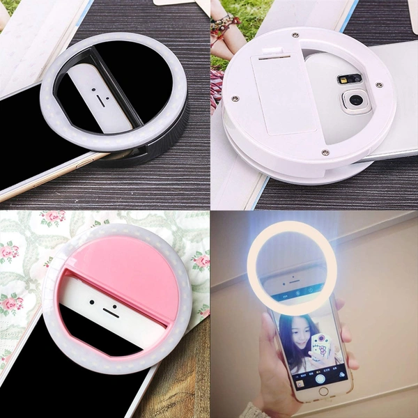 JAZLOG MacNgrid Clip on Round Selfie Ring Light Rechargeable Battery with 36 LED for SmartPhone (Random Colour) - M, Black, 249 Gram