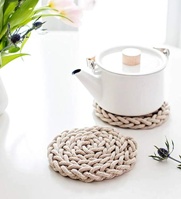 JAZLOG Set Stylish Coasters, Hot Pads, Hot Mats,Spoon Rest for Cooking & Baking Rattan Coaster Set Set Stylish Coasters, Hot Pads, Hot Mats,Spoon Rest for Cooking & Baking - Pack of 06, Off White, 249 Gram