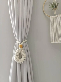 JAZLOG Set of 2 - Macrame Curtain Tieback, Marine, Nautica, Curtain Holder Holdback, Modern Window Treatment, Cotton Curtain D�cor Off White (Pack of 01) - M, Blue, 249 Gram