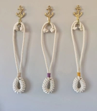 JAZLOG Set of 2 - Macrame Curtain Tieback, Marine, Nautica, Curtain Holder Holdback, Modern Window Treatment, Cotton Curtain D�cor Off White (Pack of 01) - M, Blue, 249 Gram