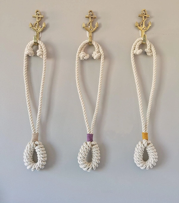 JAZLOG Set of 2 - Macrame Curtain Tieback, Marine, Nautica, Curtain Holder Holdback, Modern Window Treatment, Cotton Curtain D�cor Off White (Pack of 01) - M, Blue, 249 Gram