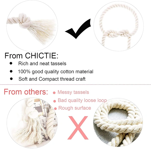 JAZLOG Cotton Striped Curtain Tiebacks Window Sheer Decorative Holdbacks, Beige White, Pack of 2 - M, Off White, 249 Gram