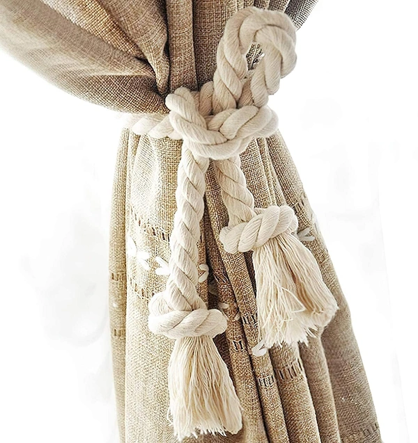 JAZLOG Cotton Striped Curtain Tiebacks Window Sheer Decorative Holdbacks, Beige White, Pack of 2 - M, Off White, 249 Gram