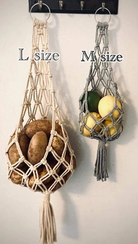 JAZLOG Cotton Wall Hanging Macrame Boho Basket for Potato - Small, Off White, 249 Gram