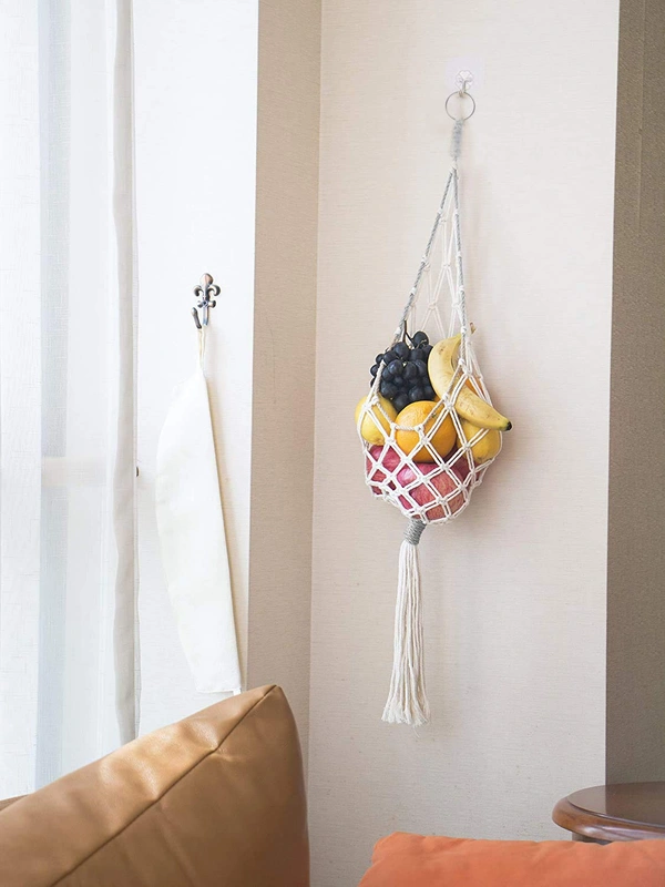 JAZLOG Cotton Wall Hanging Macrame Boho Basket for Potato - Small, Off White, 249 Gram