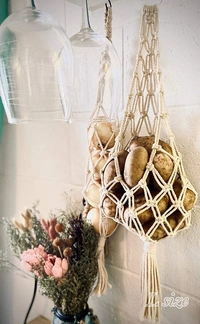 JAZLOG Cotton Wall Hanging Macrame Boho Basket for Potato - Large, Off White, 249 Gram