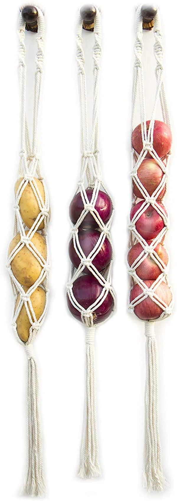 JAZLOG Cotton Wall Hanging Macrame Boho Basket for Potato - Long, Off White, 249 Gram