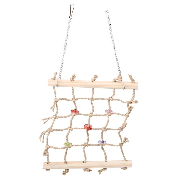 JAZLOG Bird Swing Climbing Ladder Colorful Pet Bird Parrot Chew Toy Rope Hammock Wooden Hanging Cage Toys Pet Supplies for Macaw African Greys Cockatoo Budgies Parakeet Cockatiel - M, Off White, 249 Gram