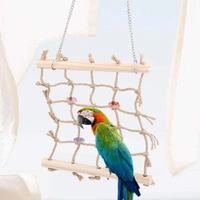 JAZLOG Bird Swing Climbing Ladder Colorful Pet Bird Parrot Chew Toy Rope Hammock Wooden Hanging Cage Toys Pet Supplies for Macaw African Greys Cockatoo Budgies Parakeet Cockatiel - M, Off White, 249 Gram