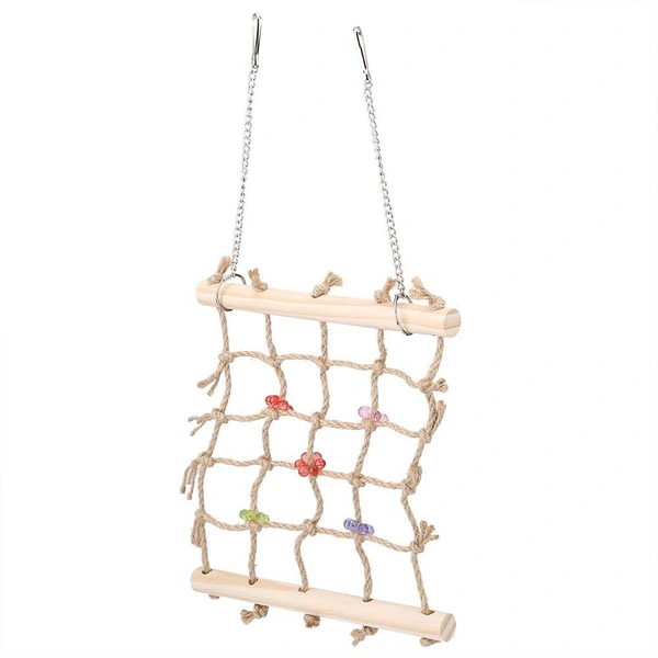 JAZLOG Bird Swing Climbing Ladder Colorful Pet Bird Parrot Chew Toy Rope Hammock Wooden Hanging Cage Toys Pet Supplies for Macaw African Greys Cockatoo Budgies Parakeet Cockatiel - M, Off White, 249 Gram