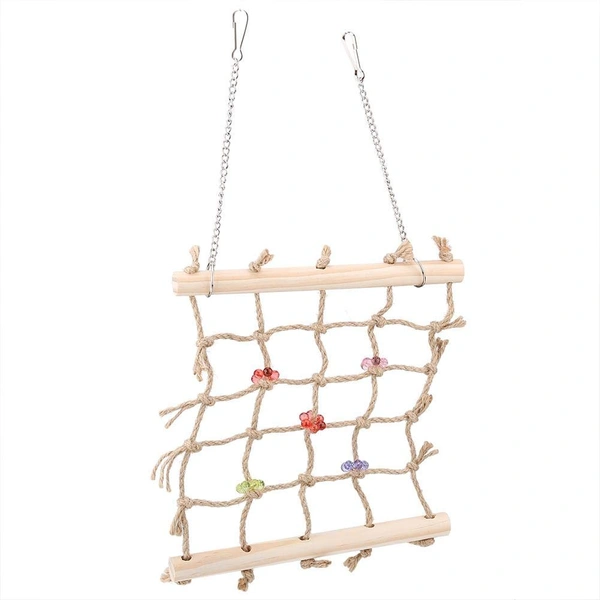 JAZLOG Bird Swing Climbing Ladder Colorful Pet Bird Parrot Chew Toy Rope Hammock Wooden Hanging Cage Toys Pet Supplies for Macaw African Greys Cockatoo Budgies Parakeet Cockatiel - M, Off White, 249 Gram
