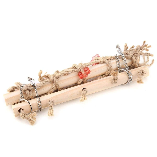 JAZLOG Bird Swing Climbing Ladder Colorful Pet Bird Parrot Chew Toy Rope Hammock Wooden Hanging Cage Toys Pet Supplies for Macaw African Greys Cockatoo Budgies Parakeet Cockatiel - M, Off White, 249 Gram
