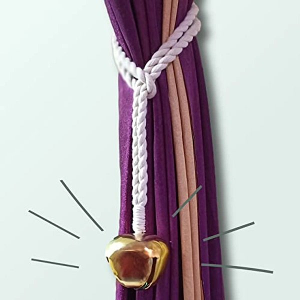 JAZLOG Set of 2, Macrame Golden Bell Curtain Tieback, Marine, Nautica, Curtain Holder Holdback, Modern Window Treatment, 100% Cotton Curtain Decor by JAZLOG - M, Off White, 249 Gram