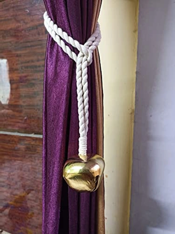 JAZLOG Set of 2, Macrame Golden Bell Curtain Tieback, Marine, Nautica, Curtain Holder Holdback, Modern Window Treatment, 100% Cotton Curtain Decor by JAZLOG - M, Off White, 249 Gram