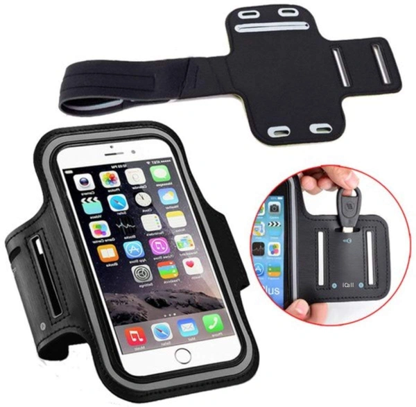 JAZLOG MAKNGRID Water Resistant Cell Phone Armband Case for Smartphones with Adjustable Elastic Band & Key Holder for Running, Walking, Hiking - M, Black, 249 Gram