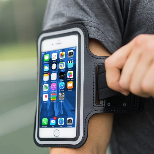 JAZLOG MAKNGRID Water Resistant Cell Phone Armband Case for Smartphones with Adjustable Elastic Band & Key Holder for Running, Walking, Hiking - M, Black, 249 Gram