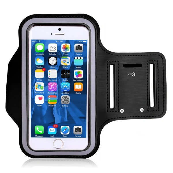 JAZLOG MAKNGRID Water Resistant Cell Phone Armband Case for Smartphones with Adjustable Elastic Band & Key Holder for Running, Walking, Hiking - M, Black, 249 Gram