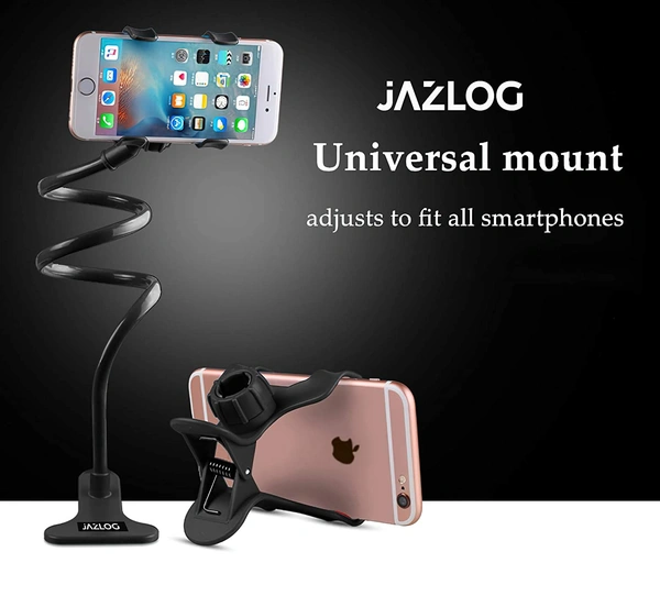 JAZLOG Adjustable Foldable for Desk Adjustable Foldable for Desk Overhead Mount Stand Snake Holder Gooseneck Bed Sofa Phone Holder Gooseneck Bed Sofa Phone Holder Black - Black, 249 Gram