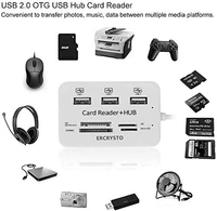JAZLOG Card Reader and 3 Ports USB Hub, High Speed External Memory Card Reader (MS, Micro SD,SD/MMC,M2,TF Card), White. - M, White, 249 Gram