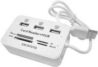 JAZLOG Card Reader and 3 Ports USB Hub, High Speed External Memory Card Reader (MS, Micro SD,SD/MMC,M2,TF Card), White. - M, White, 249 Gram