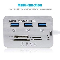 JAZLOG Card Reader and 3 Ports USB Hub, High Speed External Memory Card Reader (MS, Micro SD,SD/MMC,M2,TF Card), White. - M, White, 249 Gram