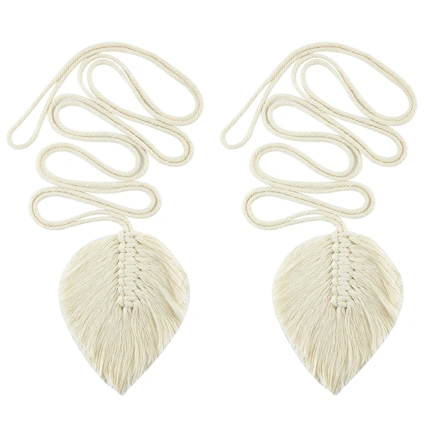 JAZLOG Cotton Striped Curtain Holder, Medium, White, Pack of 2 - M, Off White, 249 Gram