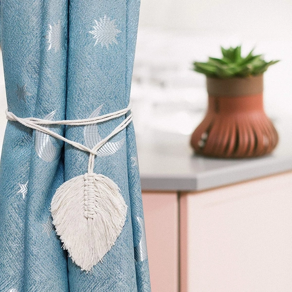 JAZLOG Cotton Striped Curtain Holder, Medium, White, Pack of 2 - M, Off White, 249 Gram